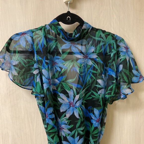 Blue & Green Floral Print Semi-Sheer Dress Forever 21 Size Small - Picture 9 of 11